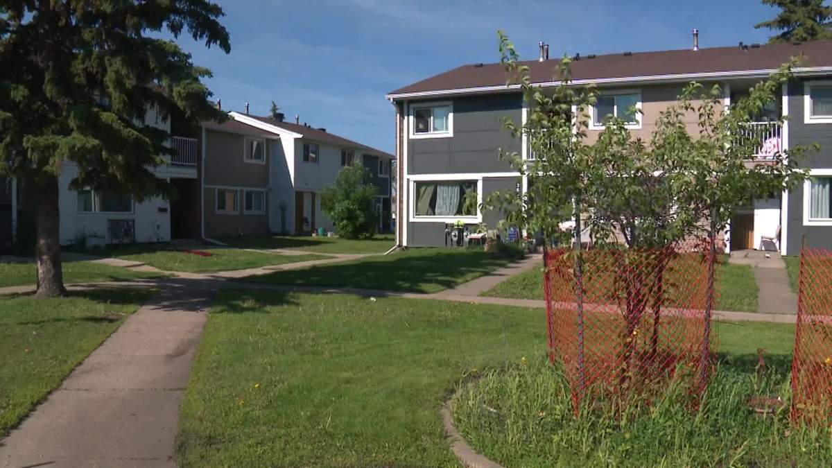 A row of affordable housing units in the Edmonton neighbourhood of Richfield, which were part of a renovation and refresh project to shore up existing units, pictured on Thursday, June 25, 2026.