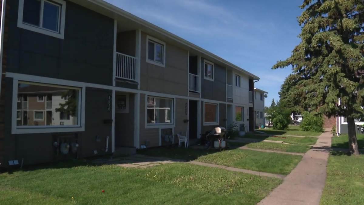 A row of affordable housing units in the Edmonton neighbourhood of Richfield, which were part of a renovation and refresh project to shore up existing units, pictured on Thursday, June 25, 2026.