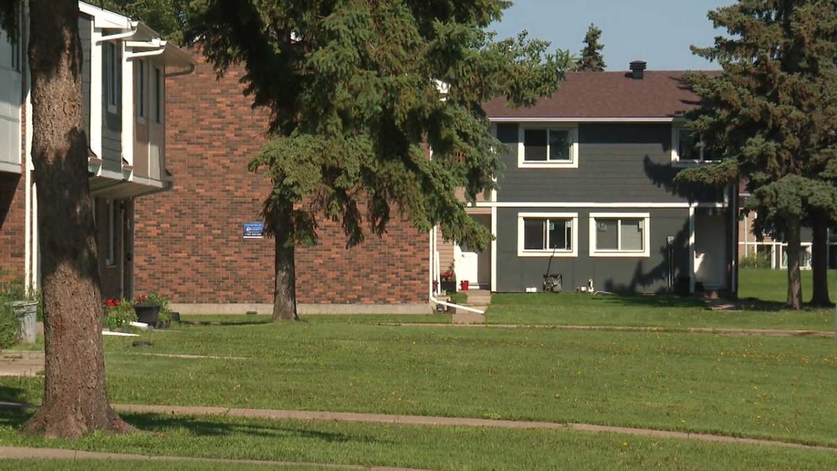 A row of affordable housing units in the Edmonton neighbourhood of Richfield, which were part of a renovation and refresh project to shore up existing units, pictured on Thursday, June 25, 2026.