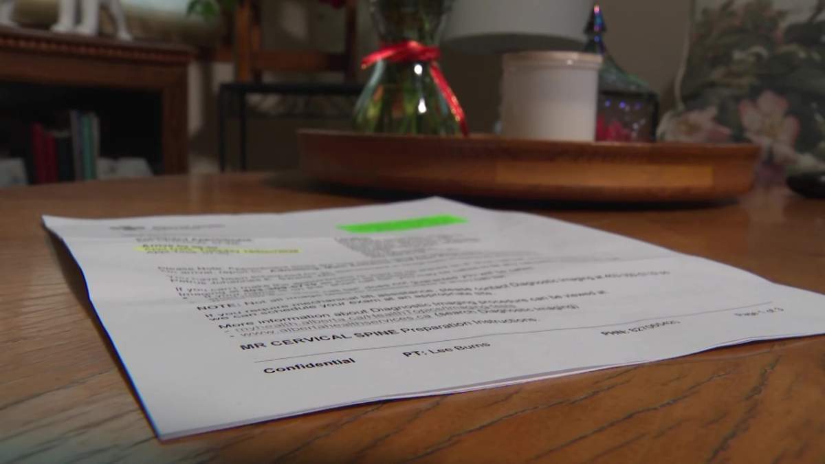 The letter Linda Burns received earlier this week, stating her MRI appointment had been scheduled for December, 2028 — 31 months from now.