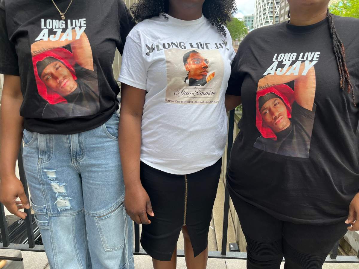 Ajay Simpson's mother and her two sisters outside court. His mother requested anonymity over concerns of retaliation.
