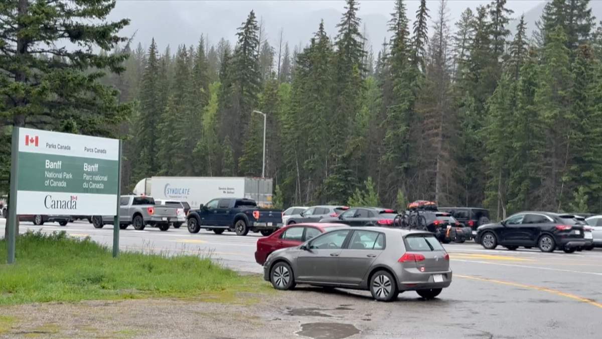 There were long lineups along Highway 1, near the gates to Banff National Park, because of a fatal car accident early Sunday morning.