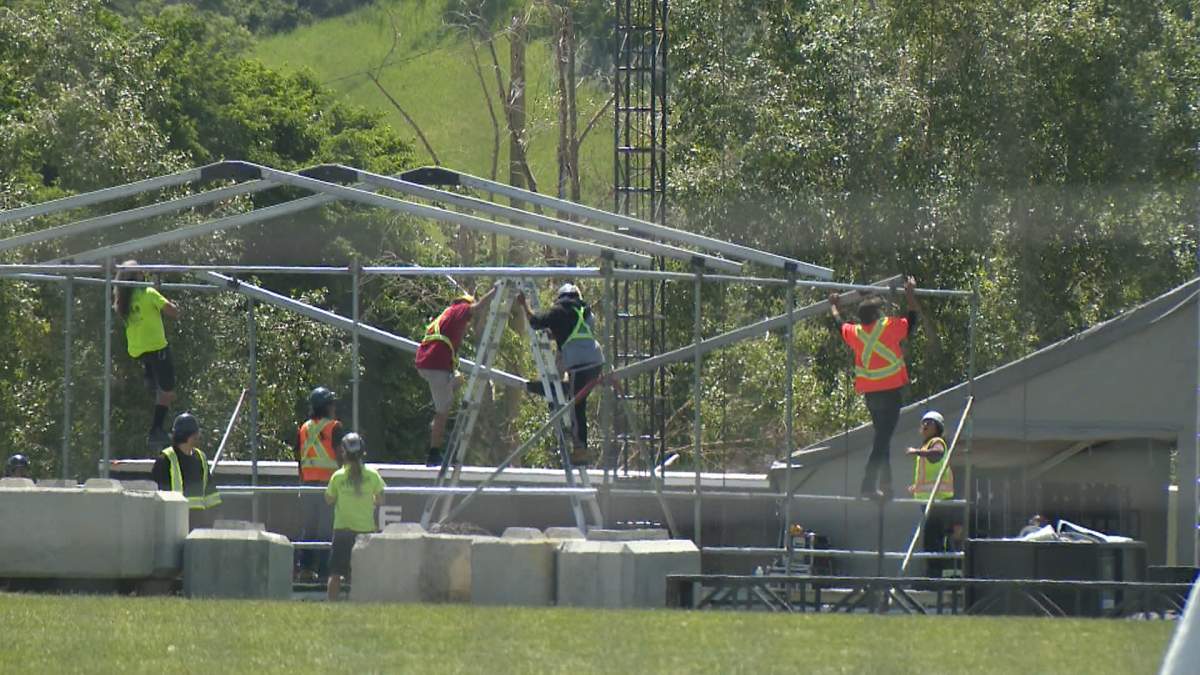 Following news of the cancellation, work was underway Wednesday afternoon to dismantle the tents and other facilities for the event located at The Confluence.