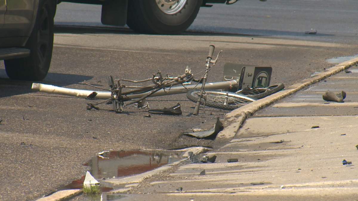 Calgary police said a cyclist, identified as a man in his 60s, was killed when he was struck and dragged by a vehicle along Centre Street North.
