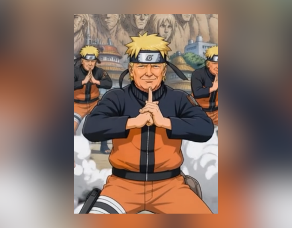 A screengrab of Trump where is depicted as Naruto.