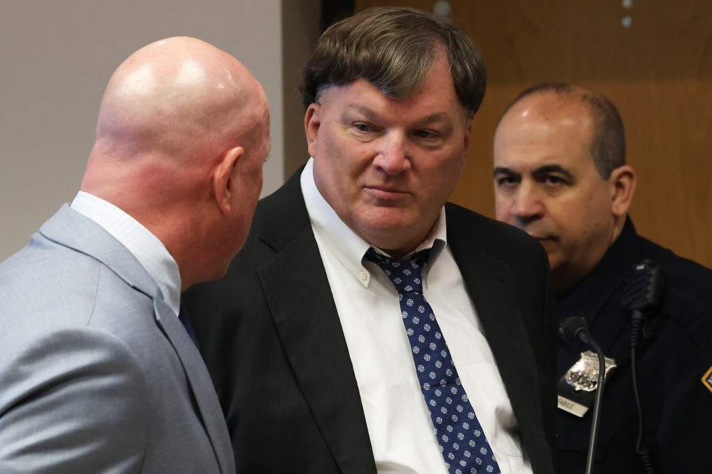 Rex A. Heuermann, centre, pleads guilty to murdering seven women and admitted he killed an eighth in a string of long-unsolved crimes known as the Gilgo Beach killings, at a court hearing in Suffolk County Court in Riverhead, N.Y., Wednesday, April 8, 2026.
