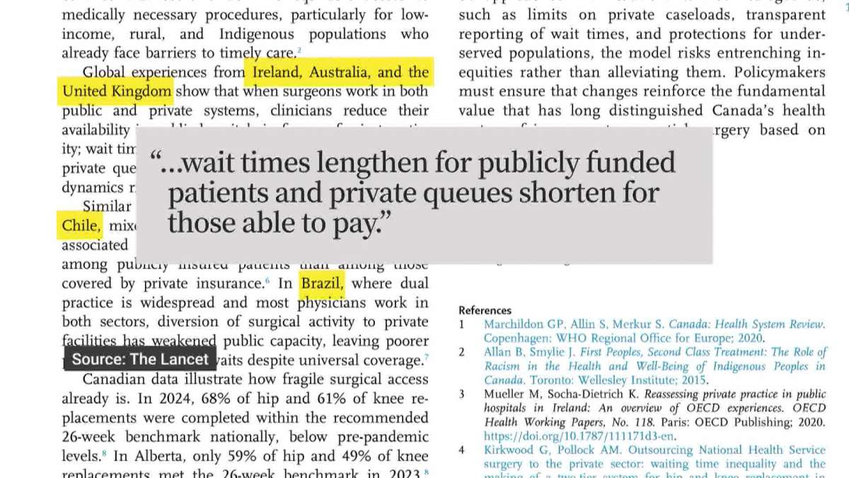 In a paper published last month in the medical journal The Lancet, University of Calgary researcher Babatope Adebiyii said the Alberta government's claims that its dual-practice health care model will reduce wait times, might not be true.