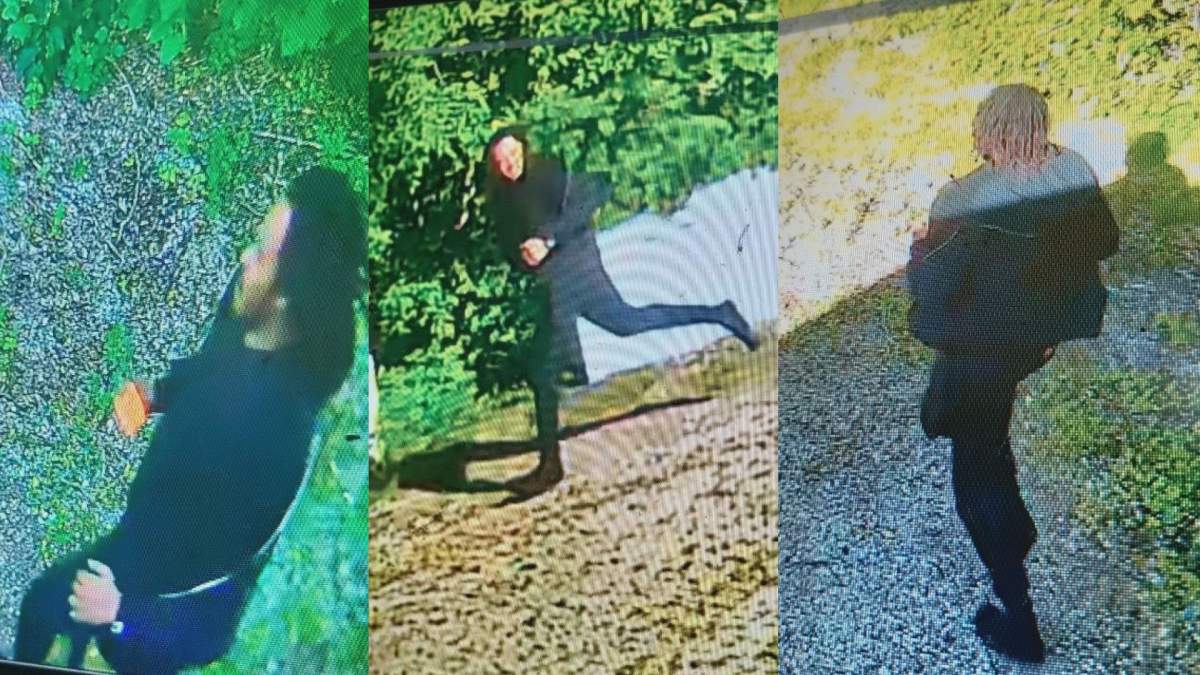Three surveillance photos provided by OPP show a suspect wanted in connection to two separate crashes in Ingersoll, Ont. on June 7, including one that saw the vehicle crash into a residence. 
