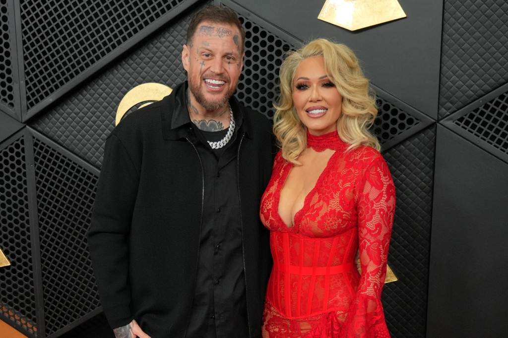 Jelly Roll, left, and Bunnie XO arrive at the 68th annual Grammy Awards on Sunday, Feb. 1, 2026, in Los Angeles.