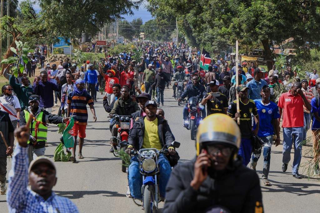 Protesters demonstrate against a proposed Ebola quarantine center to be established by the United States at Laikipia Air Base in Nanyuki, Kenya, Monday, June 1, 2026.