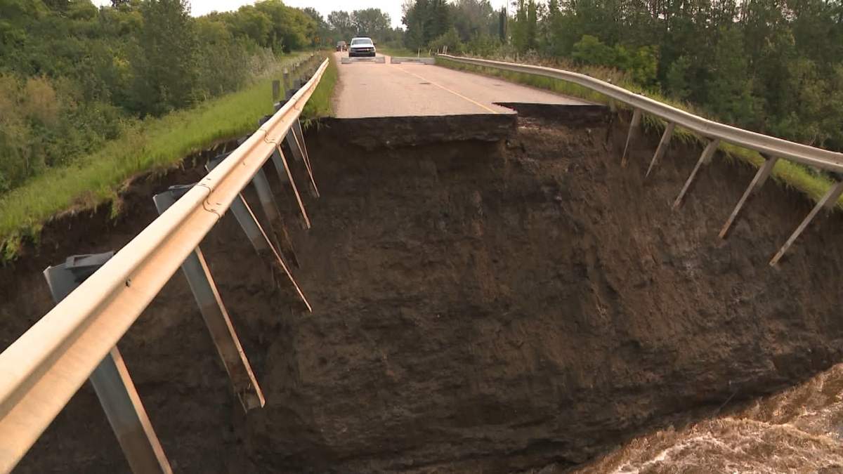 What used to be a bridge along Township Road 534 in the village of Akenside, was one of the casualties of the weekend storm.