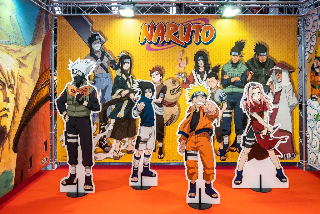 Stage for selfies with Naruto characters. Opening of the 36th Barcelona International Comic Fair from 12th-15th April 2018 in Fira Barcelona Montjuïc.