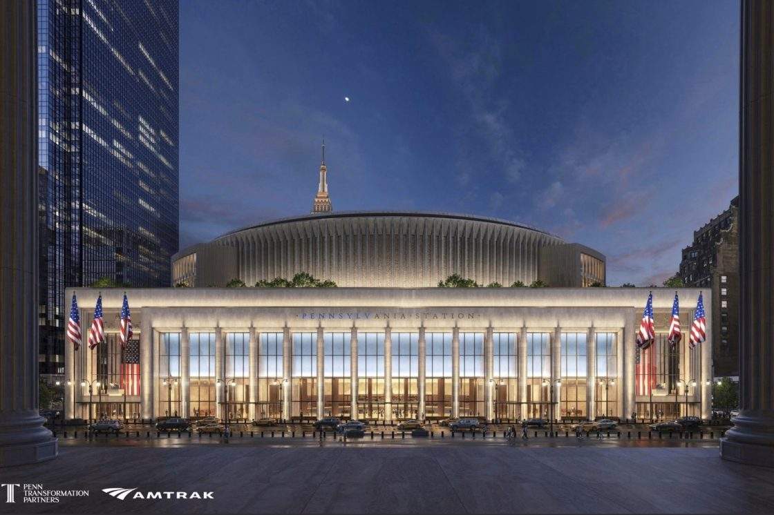 This artistic rendering provided by Heller Inc. shows a dramatically redesigned Pennsylvania Station in New York City.