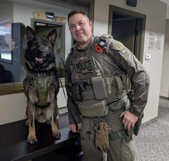 A photo of PDS Pascal and his handler Cpl. Paul Cook, posted on social media by the National Police Federation.