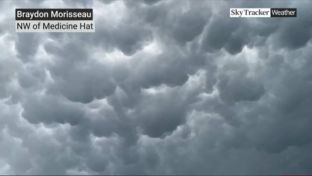 Mammatus clouds, which are often associated with severe thunderstorms, are seen in the Medicine Hat area, following Tuesday's storm.