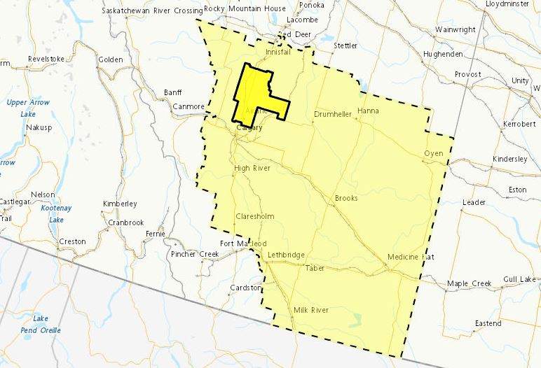 Environment Canada has issued a severe thunderstorm watch for much of southeastern Alberta on Tuesday.
