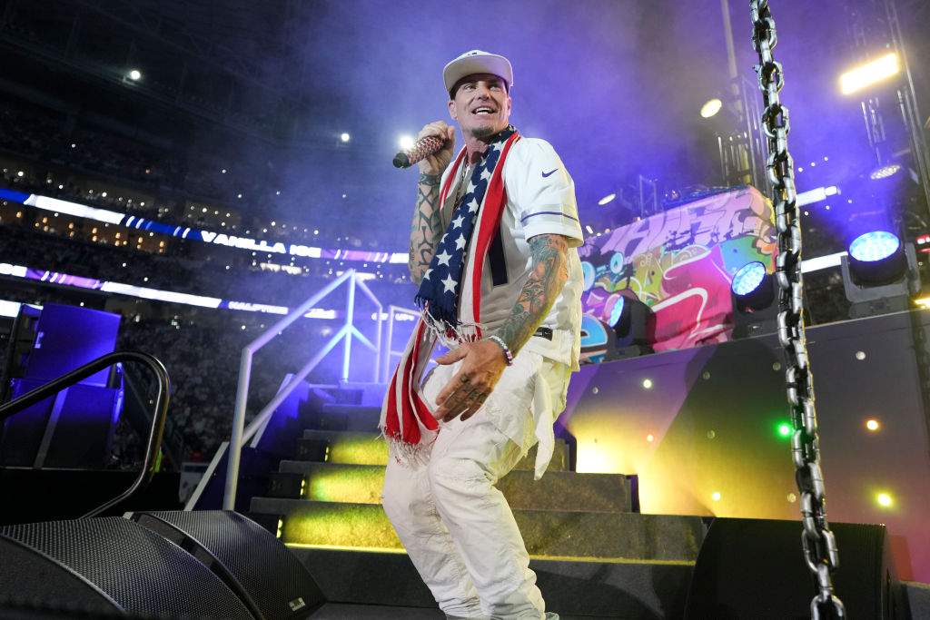 Vanilla Ice performs during halftime of an NFL football game between the Minnesota Vikings and Chicago Bears at U.S. Bank Stadium on December 16, 2024 in Minneapolis, MInnesota.