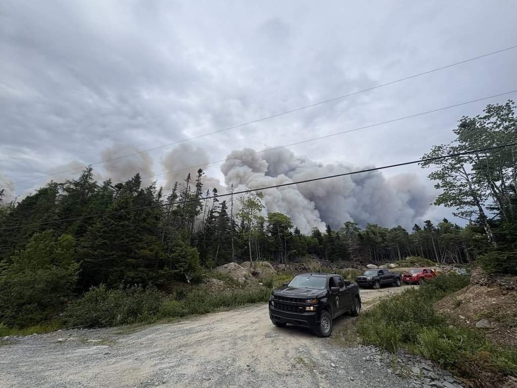 Smoke from the Mooseland Road wildfire, about 100 kilometres northeast of Halifax, is shown in this handout photo on Thursday, July 16, 2026.