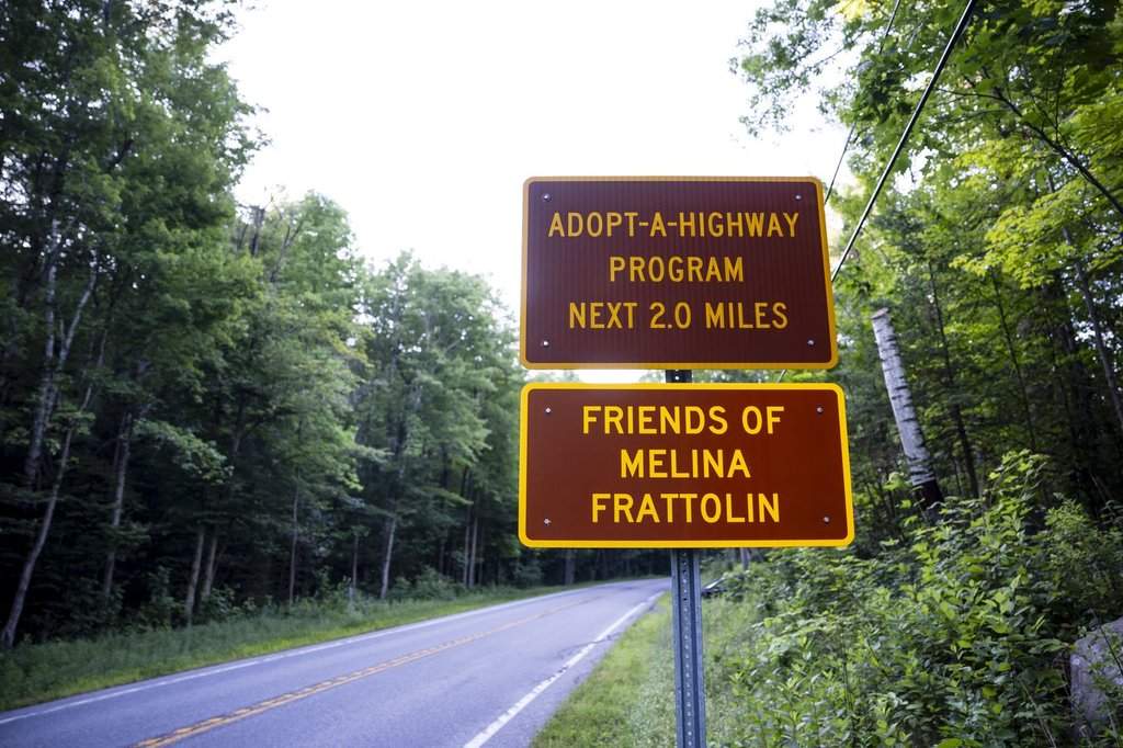 A sign dedicated to the late nine-year old, Melina Frattolin, is seen on the side of New York state route 74, in Essex County, N.Y., Friday, July 24, 2026.