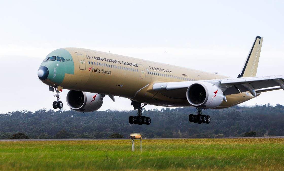 Qantas Airbus A350-1000ULR completes a test flight from Toulouse to Sydney.