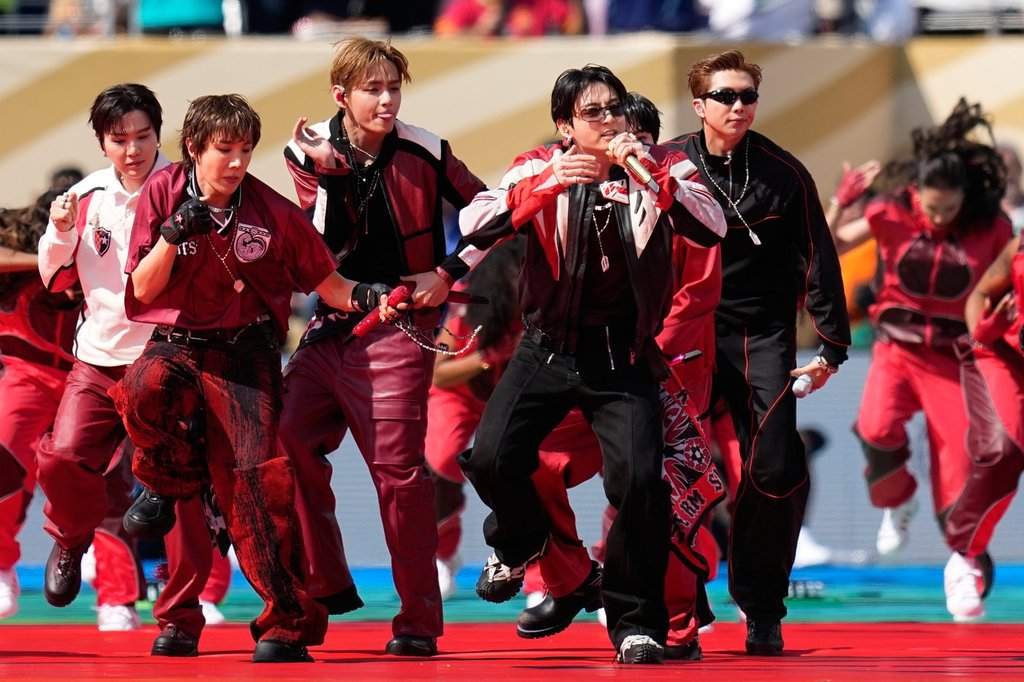South Korean boy band BTS perform during the halftime show of the World Cup final soccer match between Spain and Argentina in East Rutherford, N.J., near New York, Sunday, July 19, 2026.