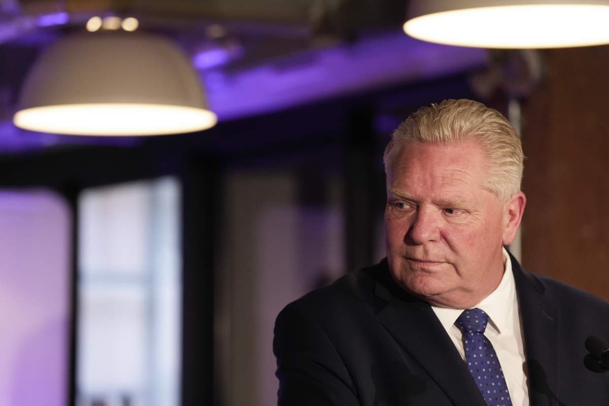 Ontario Premier Doug Ford holds a media availability in Toronto, on May 4, 2026.