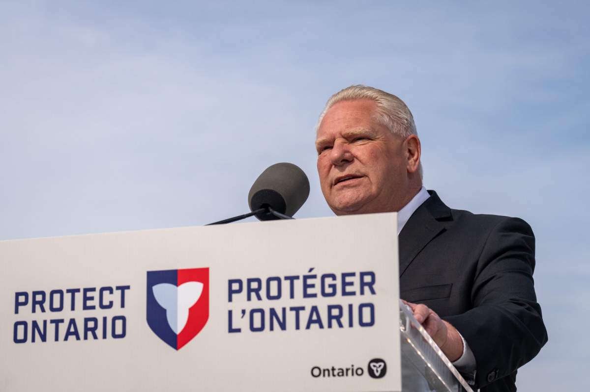 Ontario Premier Doug Ford speaks during an announcement regarding the province uploading ownership and maintenance of the Gardiner Expressway and Don Valley Parkway, in Toronto on June 4, 2026.