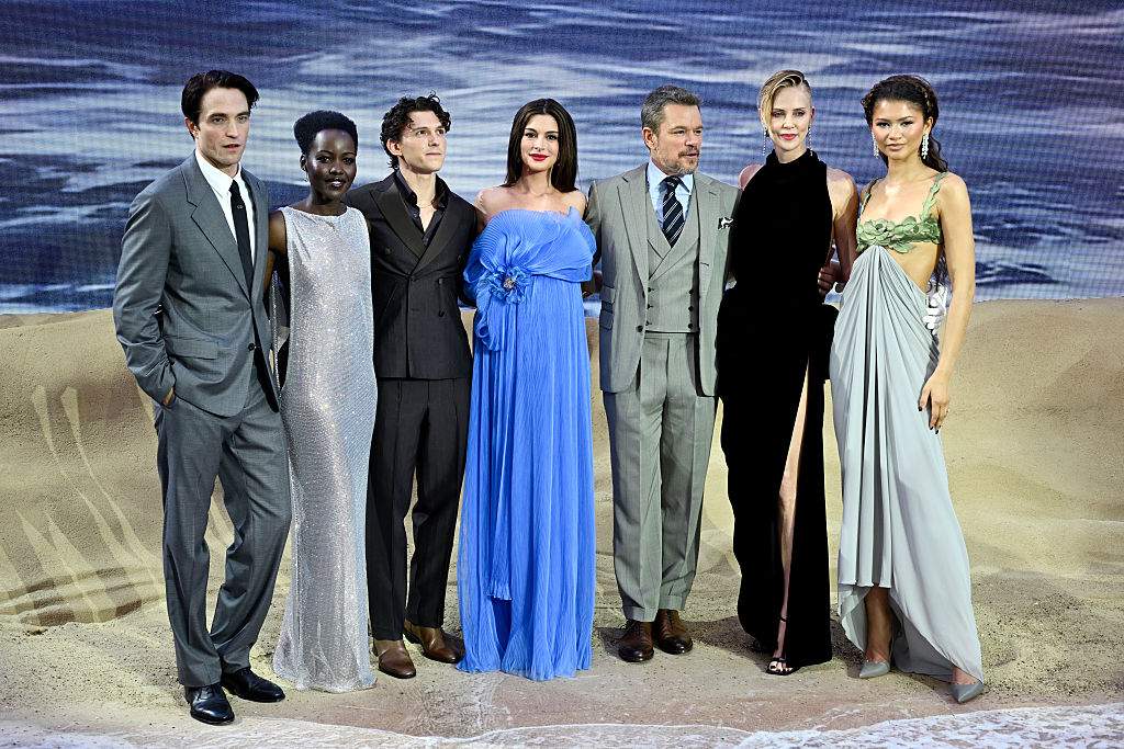 Robert Pattinson, Lupita Nyong'o, Tom Holland, Anne Hathaway, Matt Damon, Charlize Theron and Zendaya attend the world premiere of "The Odyssey" at Odeon Luxe Leicester Square on July 06, 2026 in London, England.