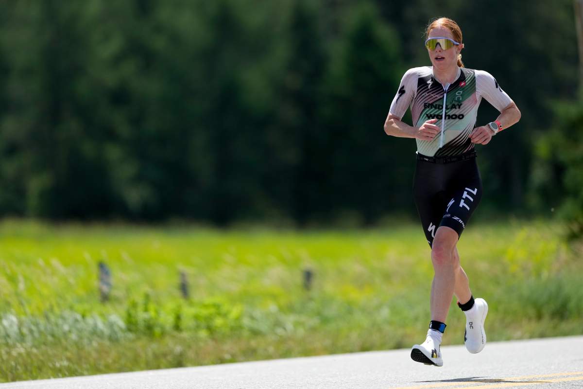 Paula Findlay competes on the run course of the 2026 Athletic Brewing IRONMAN Lake Placid on July 19, 2026 in Lake Placid, New York.