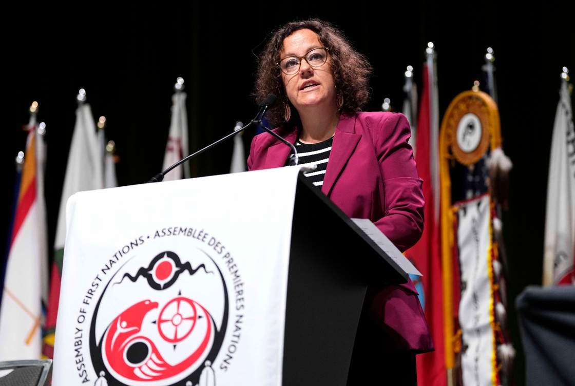 Minister of Crown-Indigenous Relations Rebecca Alty delivers remarks at the Assembly of First Nations (AFN) 2026 Annual General Assembly, in Ottawa, on Thursday, July 16, 2026. THE CANADIAN PRESS/Justin Tang