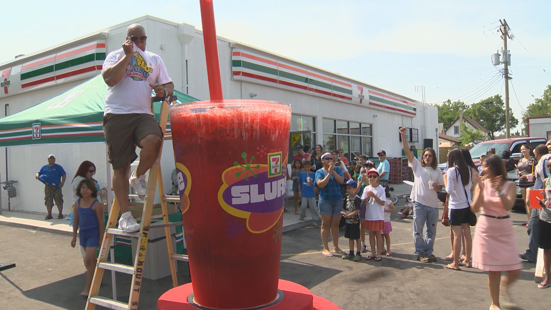 A 2015 Slurpee Capital of the World celebration in Winnipeg, which has held the title for more than 20 years. Calgary could end the reign in 2027.