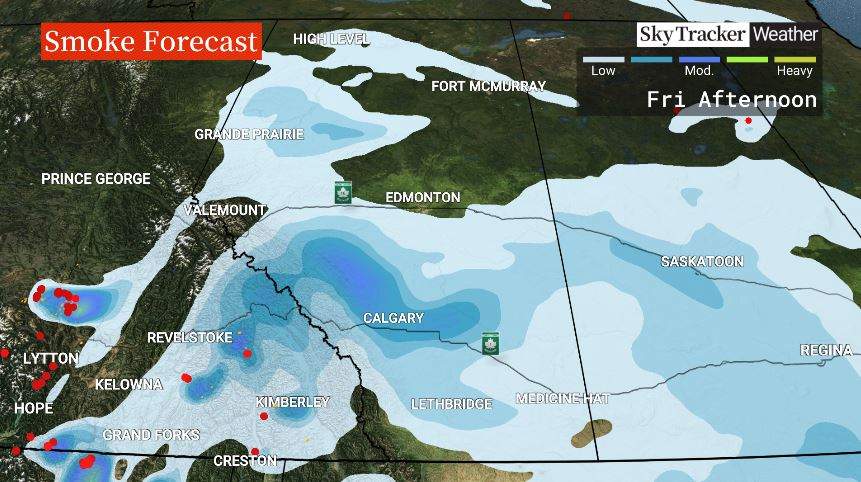 While the Air Quality Health Index was listed as "low risk" across southern and central Alberta on Thursday, the forecast calls for an increasing amount of smoke to move into the area on Friday.