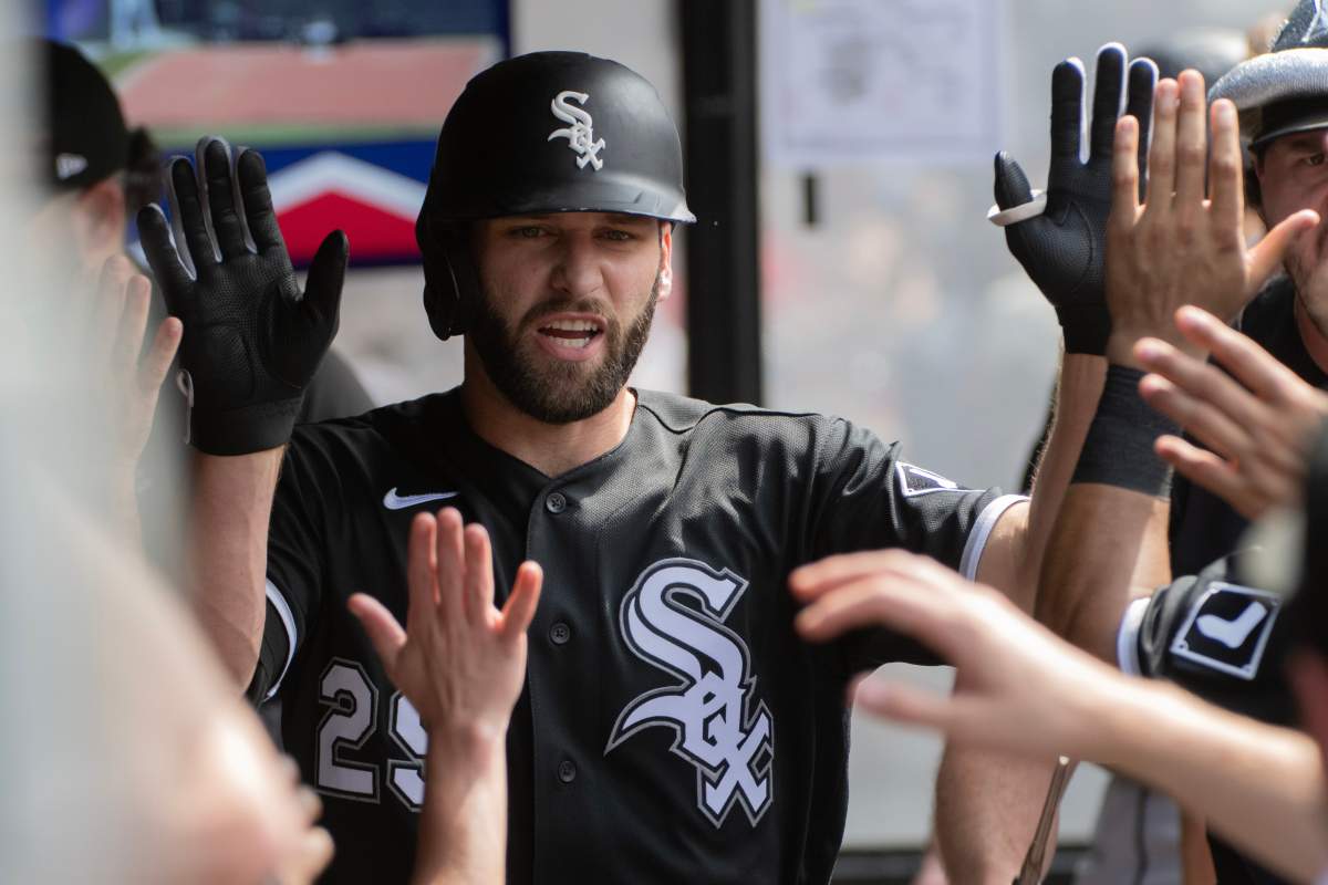 Chicago White Sox's Tristan Peters reacts after scoring against the Cleveland Guardians during the third inning of a baseball game, Sunday, July 5, 2026, in Cleveland. (AP Photo/Phil Long).