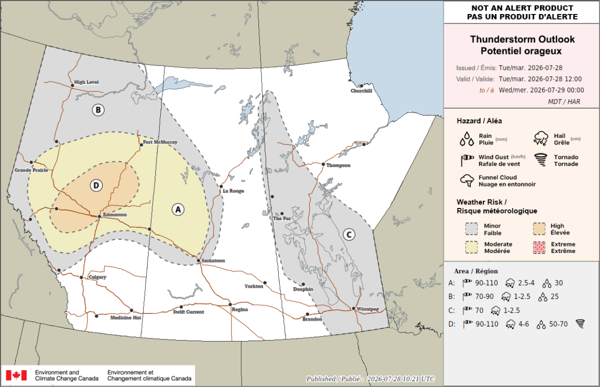 Severe thunderstorms and tornadoes possible across Alberta, in Edmonton region Tuesday - image