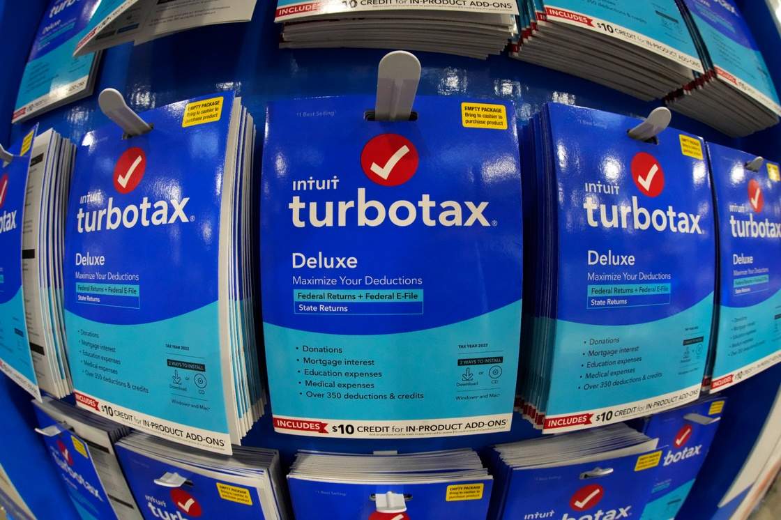 FILE - Intuit TurboTax packages are seen on display in a Costco Warehouse, Jan. 26, 2023. (AP Photo/Gene J. Puskar, File)