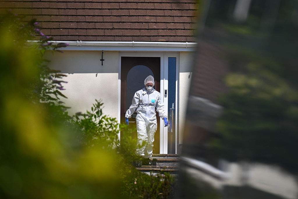A forensic police officer works at the house of Ann Widdecombe in Haytor on July 11, 2026 in Dartmoor, United Kingdom.