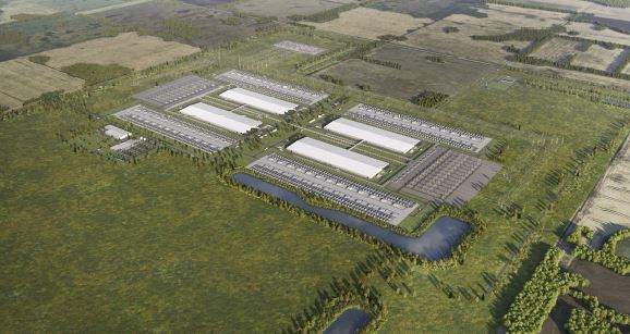 An artist's rendition of the new $13 billion data centre that META says it will build in Sturgeon County, north of Edmonton.