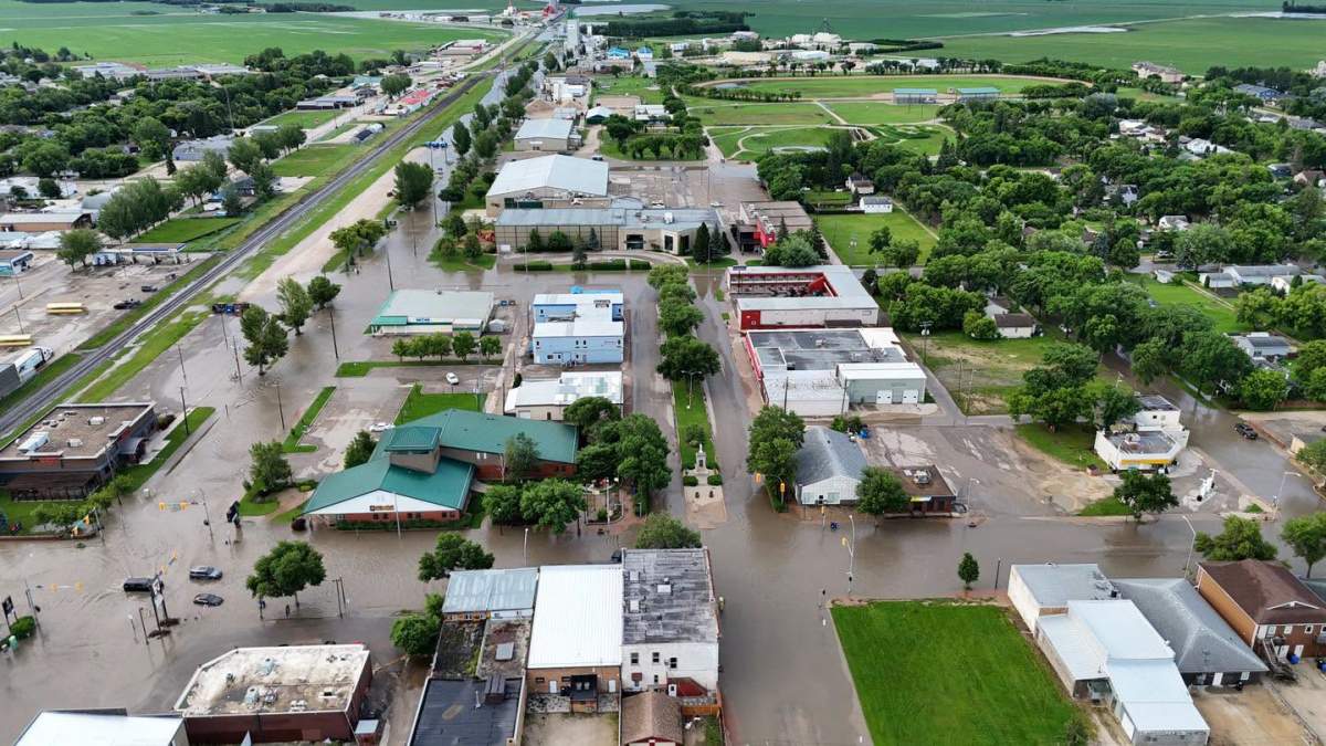 Dauphin, Man. is pictured flooded after heavy rainfall since June 28. 