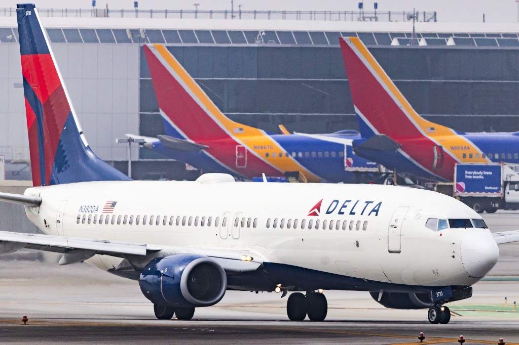 A Delta Airlines planes is on the tarmac at Los Angeles International Airport on Monday, March 23, 2026, in Los Angeles.