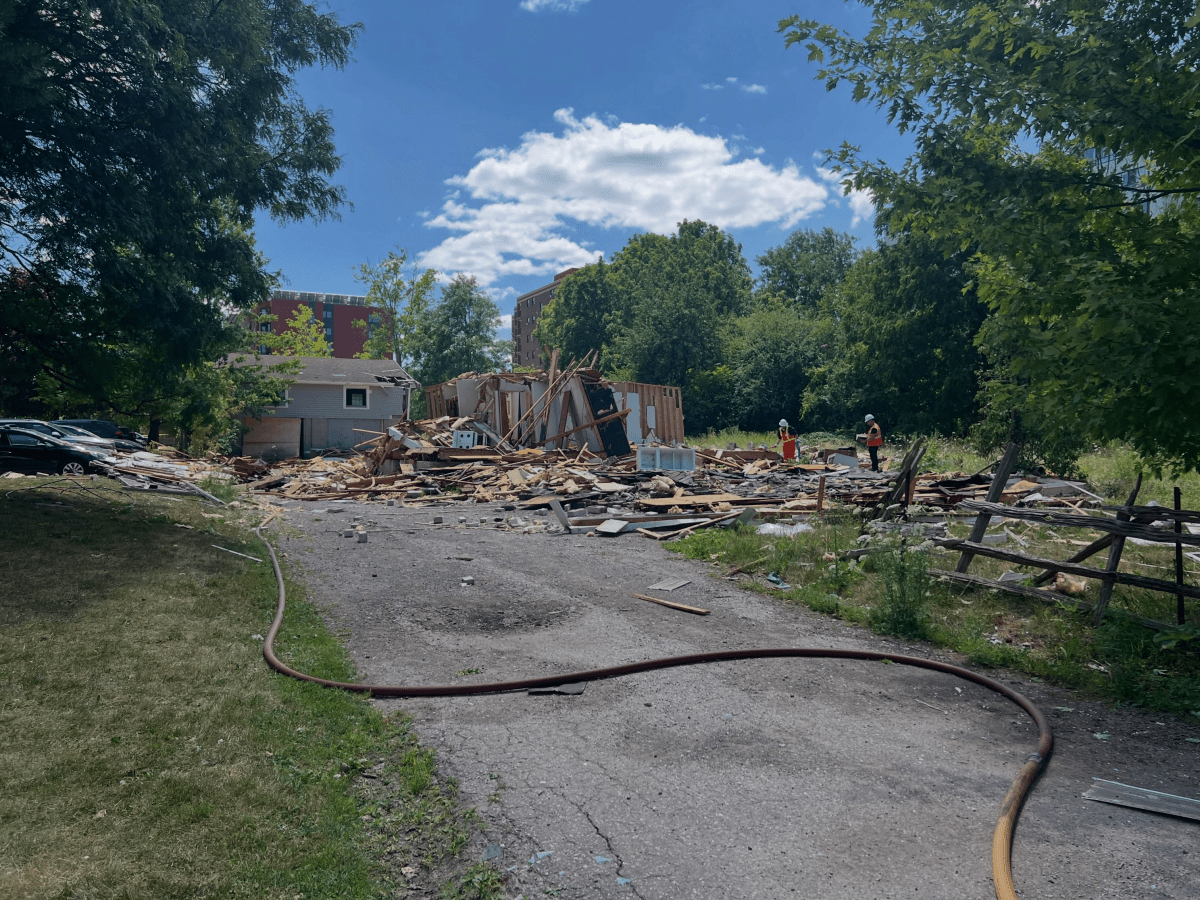 The remants of a vacant home in London, Ont. are pictured on July 29, 2026.