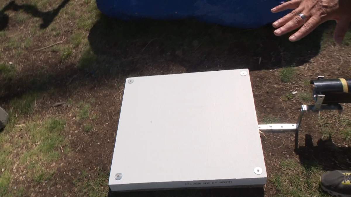 A instrument called a "hail pad" is one of the pieces of equipment researchers from the Northern Hail Project are using this year to collect information on the size and impact of hail storms in western Canada.