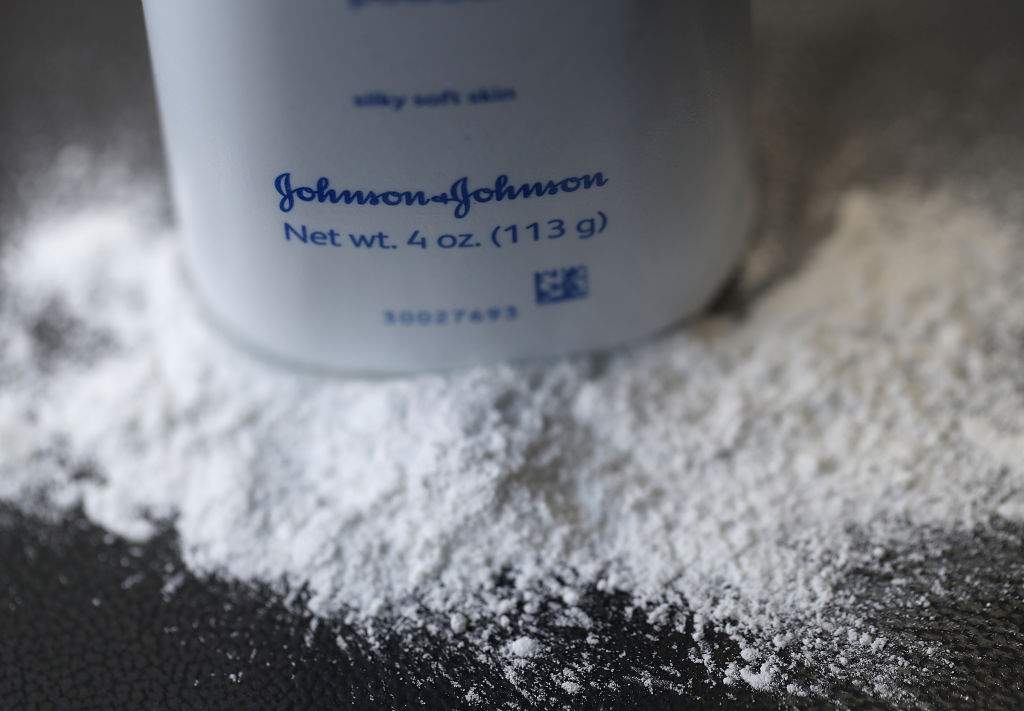 A container of Johnson's baby powder made by Johnson and Johnson sits on a table on July 13, 2018 in San Francisco, California.