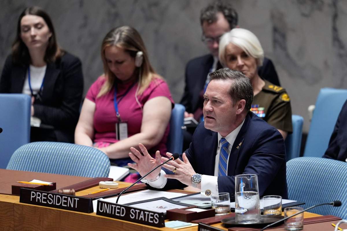 FILE- United States Ambassador to the United Nations Mike Waltz speaks during a meeting of the Security Council at U.N. headquarters, Wednesday, March 11, 2026. 