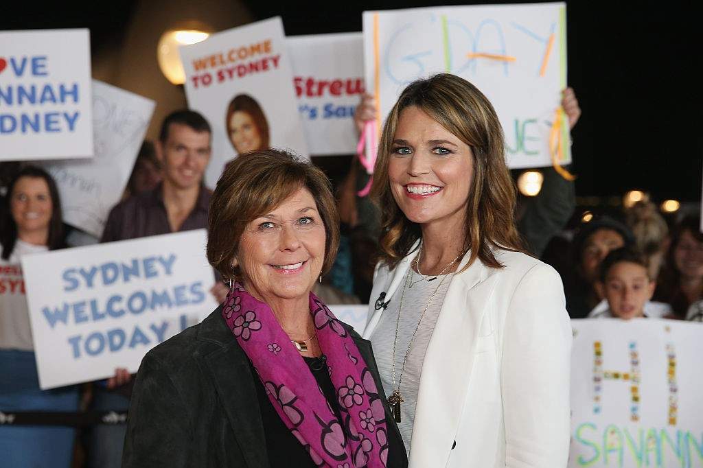 Savannah Guthrie poses alongside her mother Nancy Guthrie during a production break whilst hosting NBC's 'Today Show' live from Australia at Sydney Opera House on May 4, 2015 in Sydney, Australia.
