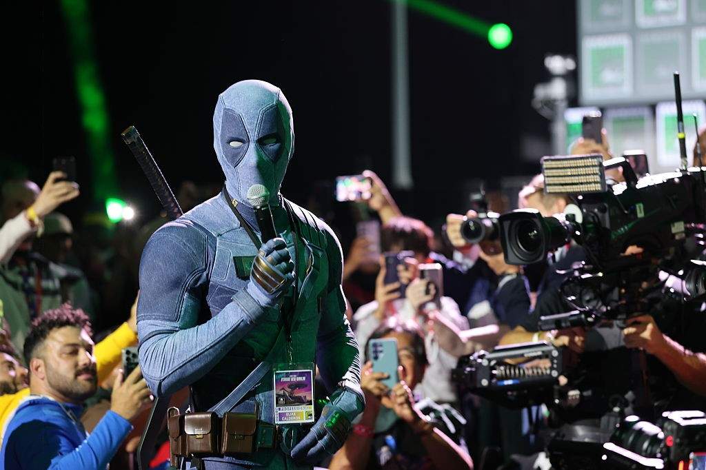 Ryan Reynolds in Deadpool cosplay speaks during the 2026 Comic-Con International: San Diego - Marvel Studios Hall H presentation at San Diego Convention Center on July 25, 2026 in San Diego, California.