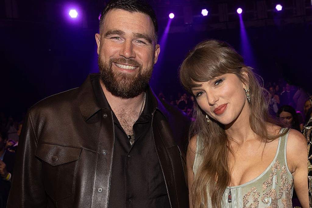 Travis Kelce and Taylor Swift attend the 2026 iHeartRadio Music Awards at Dolby Theatre on March 26, 2026 in Los Angeles, California.