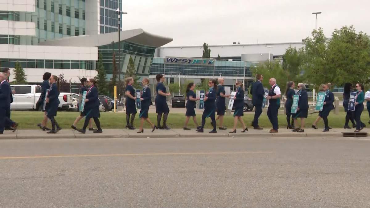 Dozens of flight attendants from Westjet and Westjet Encore staged an information picket outside the Westjet Campus in Calgary on Tuesday - the same day they also began voting on a possible strike that could begin on August 2.
