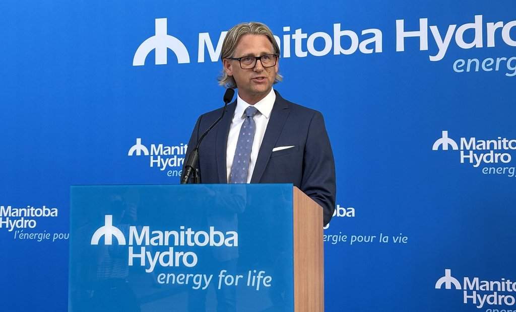 Allan Danroth, Manitoba Hydro's president and chief executive officer, speaks in Winnipeg on Tuesday, July 9, 2024.