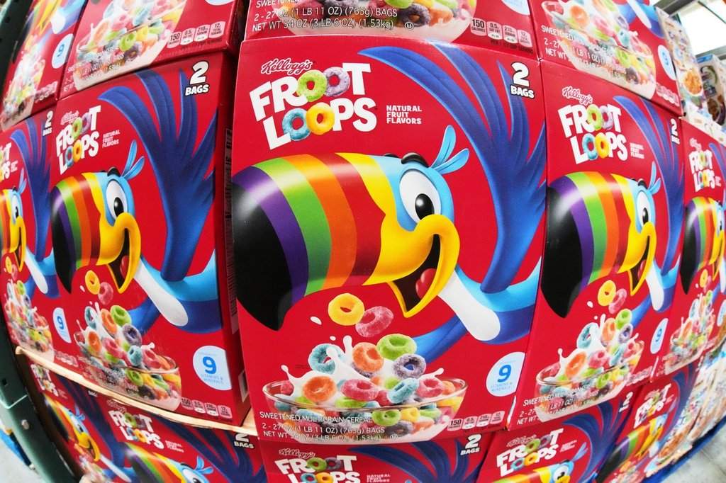 FILE - Kellogg's Froot Loops are displayed in a Costco in Pittsburgh, July 14, 2025. 