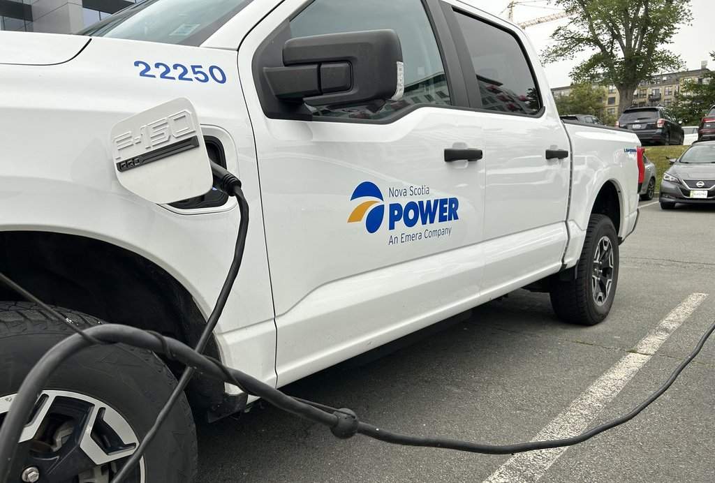 A Nova Scotia Power Inc.- owned electric truck is shown charging in Halifax on Wednesday, July 15, 2026. 